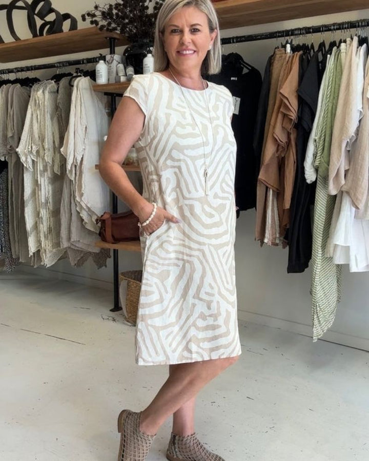 Leinen-Kurzkleid für Damen – Mit Allover-Print und lockerem Schnitt 3