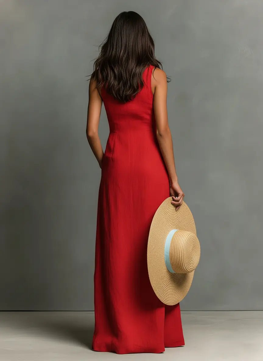 Leinen-Maxi-Hemdblusenkleid für Damen – Ärmellos und mit Knopfleiste 2