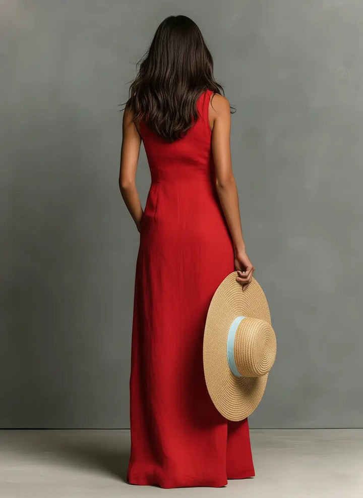 Leinen-Maxi-Hemdblusenkleid für Damen – Ärmellos und mit Knopfleiste 2