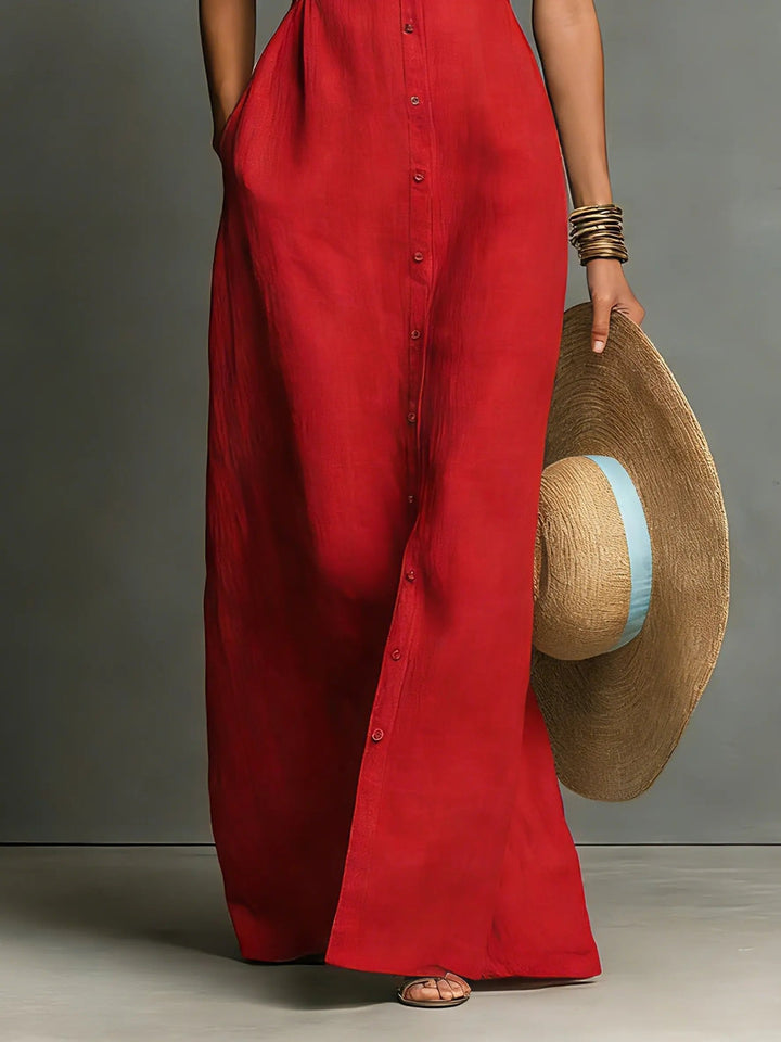 Leinen-Maxi-Hemdblusenkleid für Damen – Ärmellos und mit Knopfleiste 6