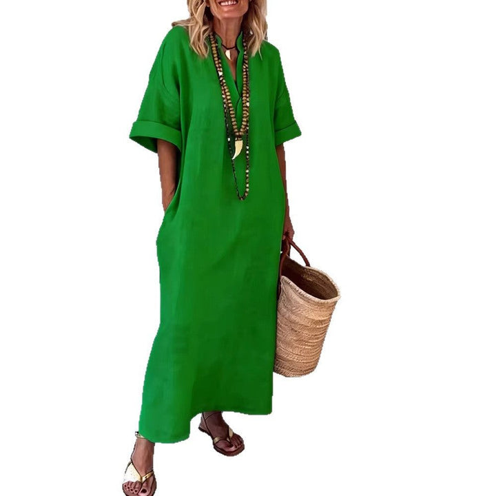 Leinen-Maxi-Shiftkleid für Damen – Mit V-Ausschnitt und Taschen 5