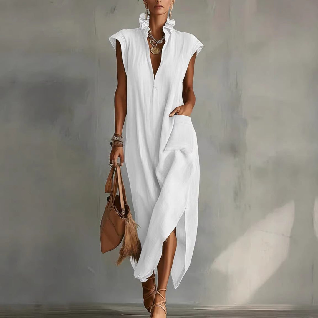 Leinen-Midi-Hemdblusenkleid für Damen – Ärmelloses Design 1