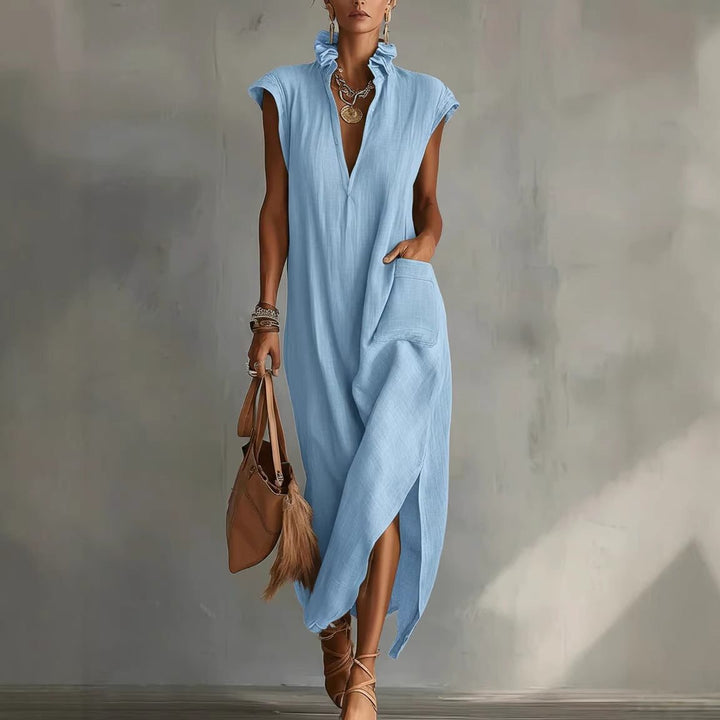 Leinen-Midi-Hemdblusenkleid für Damen – Ärmelloses Design 2