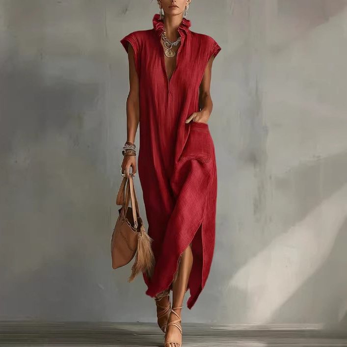 Leinen-Midi-Hemdblusenkleid für Damen – Ärmelloses Design 3
