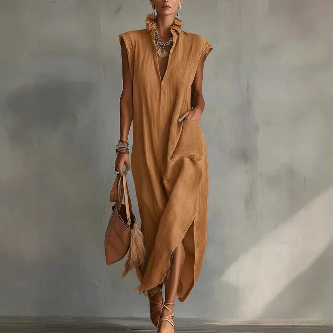 Leinen-Midi-Hemdblusenkleid für Damen – Ärmelloses Design 4
