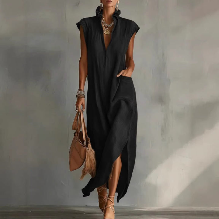 Leinen-Midi-Hemdblusenkleid für Damen – Ärmelloses Design 5