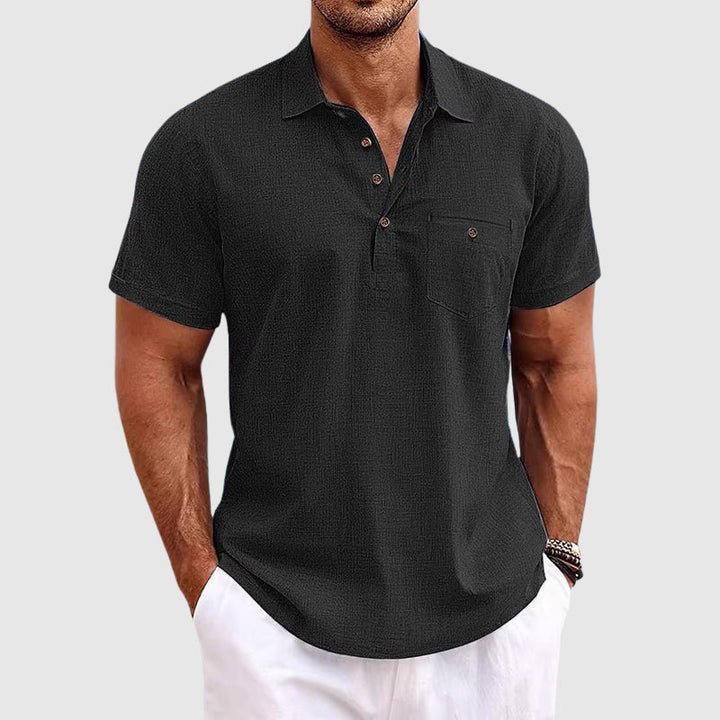 Leinen Poloshirt mit Halbknopfleiste fuer Herren 2