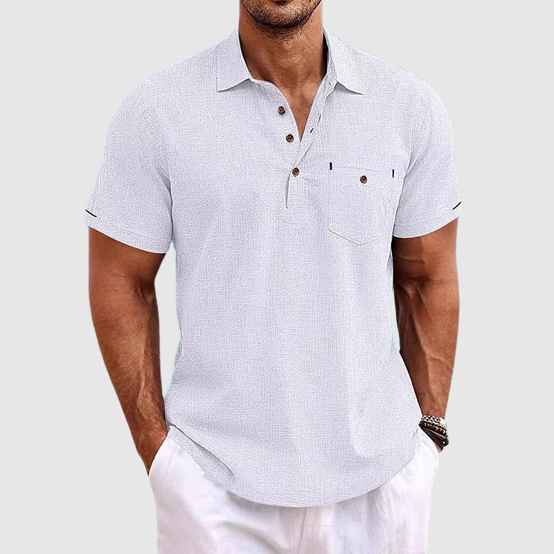 Leinen Poloshirt mit Halbknopfleiste fuer Herren 3