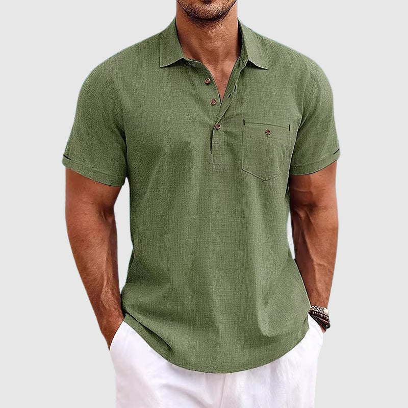 Leinen Poloshirt mit Halbknopfleiste fuer Herren 5