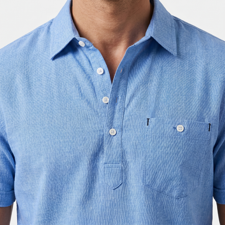 Leinen Poloshirt mit Halbknopfleiste fuer Herren 7
