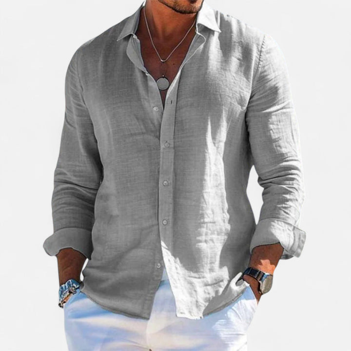 Leinen Sommerhemd Button down Krempelaermel fuer Herren 7