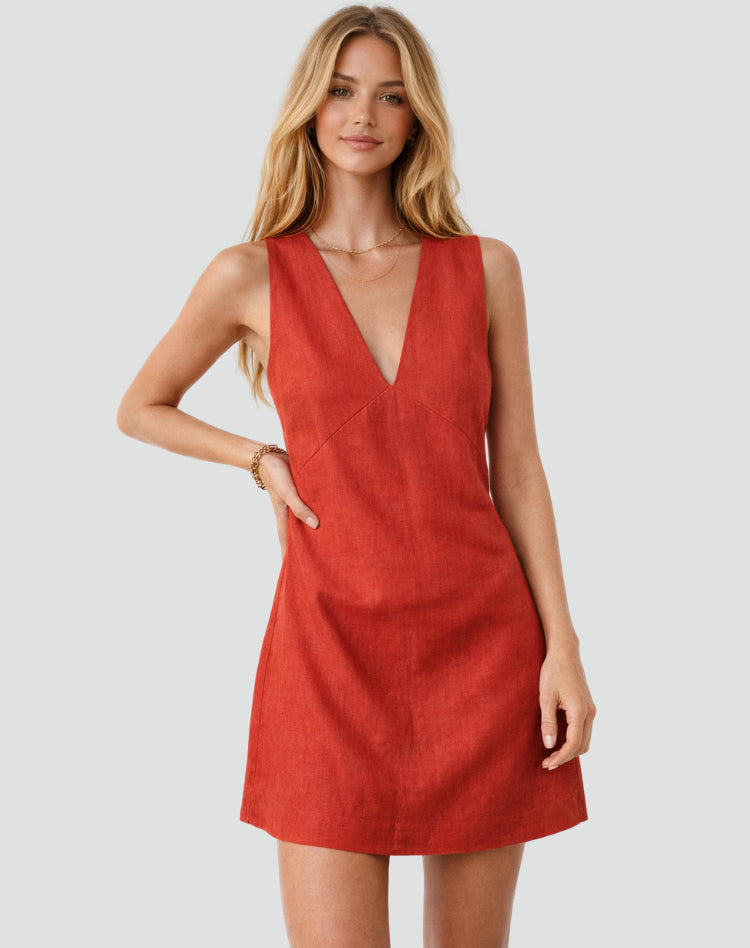 Leinen-Sommerminikleid für Damen – V-Ausschnitt & Ärmellos 1