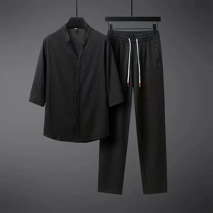 Leinen-Zweiteiler für Damen – Mit V-Ausschnitt-Hemd und Hose 7