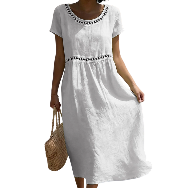 Leinenlook-Kleid für Damen – Mit Spitzenbesatz und A-Linien-Schnitt 1