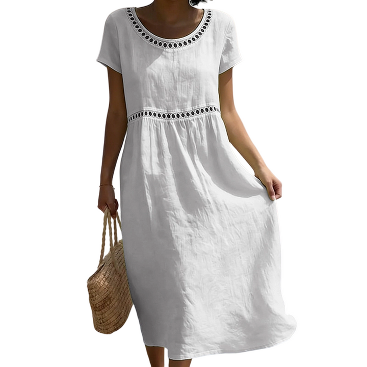 Leinenlook-Kleid für Damen – Mit Spitzenbesatz und A-Linien-Schnitt 1