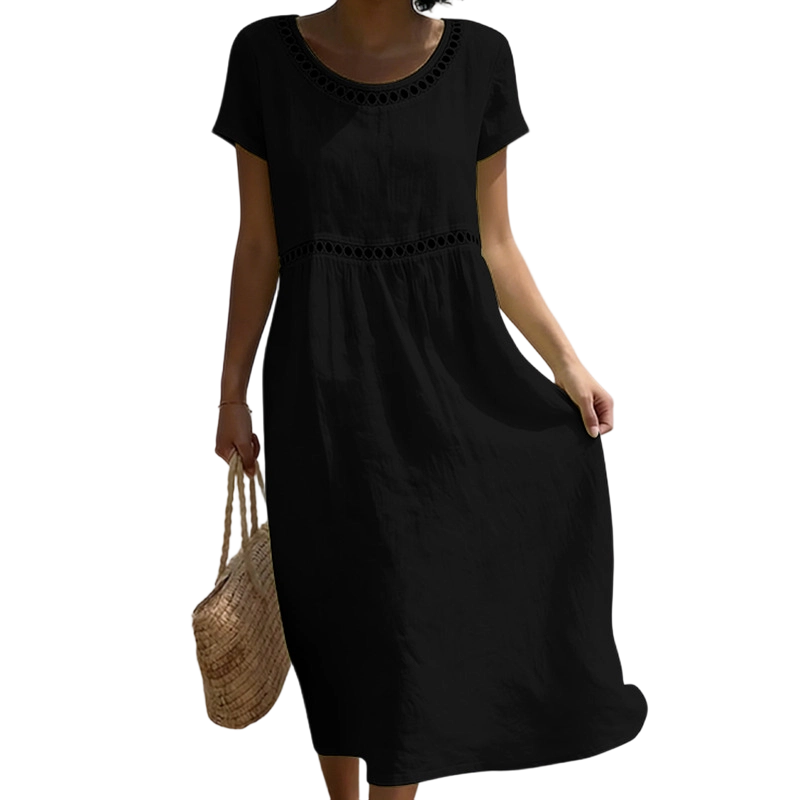 Leinenlook-Kleid für Damen – Mit Spitzenbesatz und A-Linien-Schnitt 2
