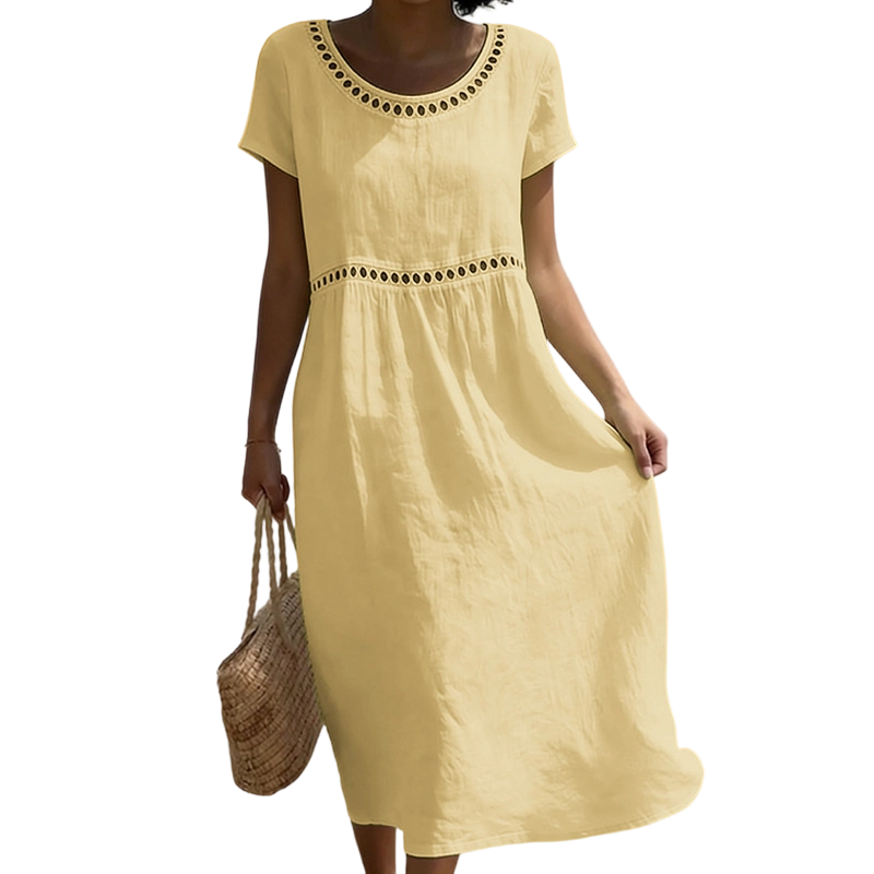 Leinenlook-Kleid für Damen – Mit Spitzenbesatz und A-Linien-Schnitt 3