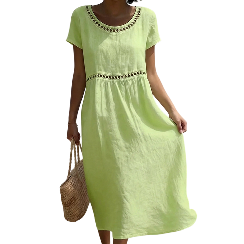 Leinenlook-Kleid für Damen – Mit Spitzenbesatz und A-Linien-Schnitt 4