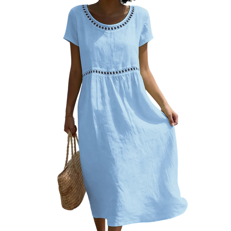 Leinenlook-Kleid für Damen – Mit Spitzenbesatz und A-Linien-Schnitt 5