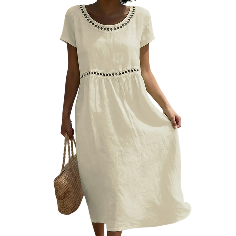 Leinenlook-Kleid für Damen – Mit Spitzenbesatz und A-Linien-Schnitt 6