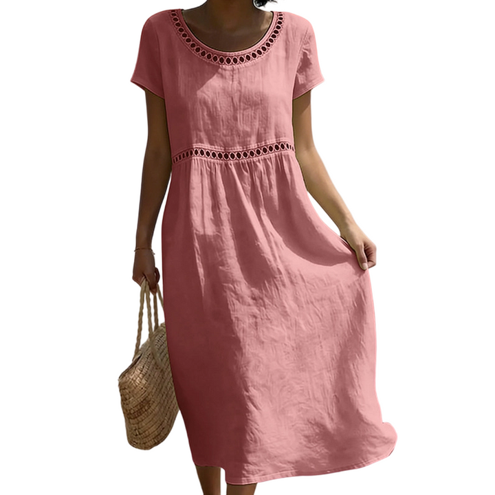 Leinenlook-Kleid für Damen – Mit Spitzenbesatz und A-Linien-Schnitt 7