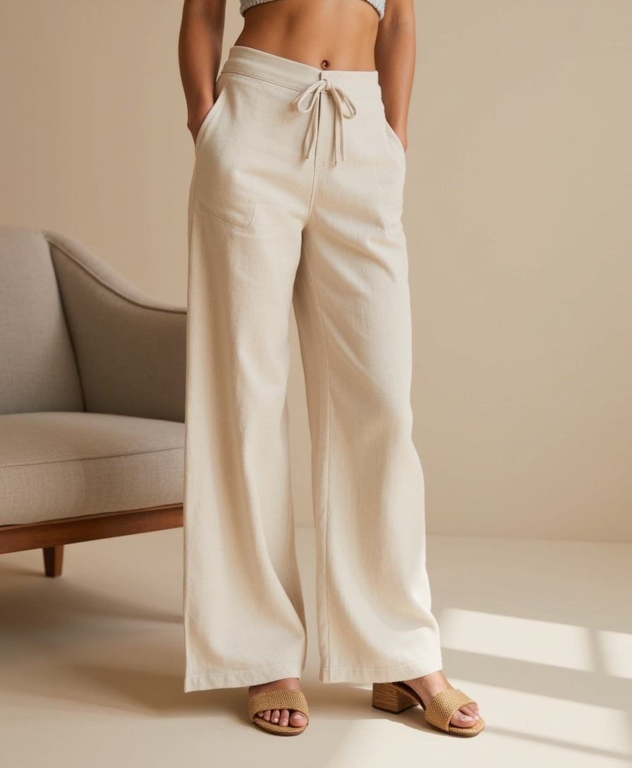 Leichte Sommerhose mit elastischem Bund und Kordelzug für Frauen