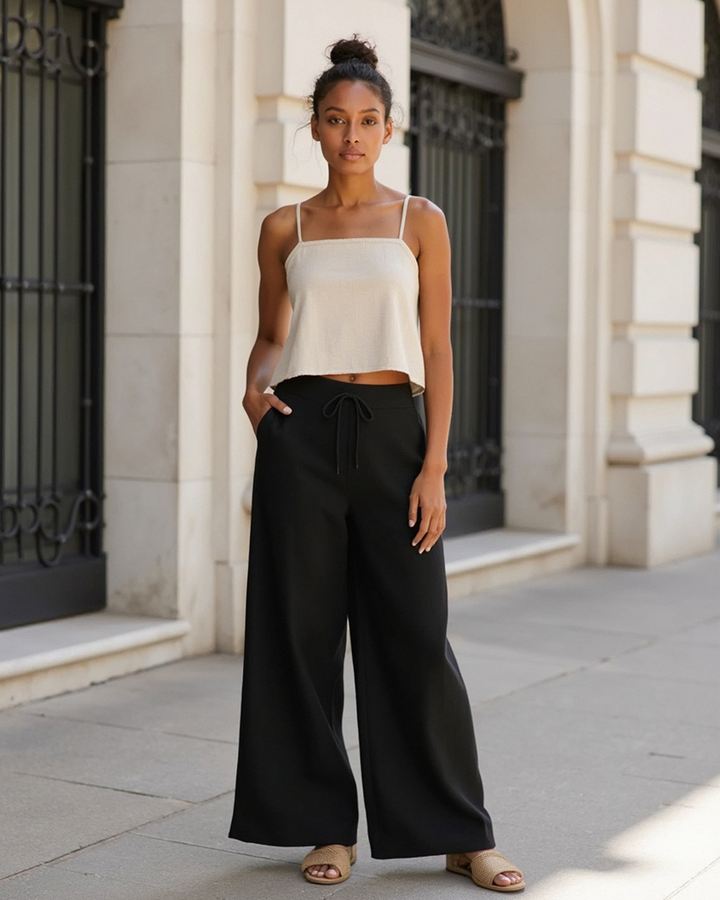 Leichte Sommerhose mit elastischem Bund und Kordelzug für Frauen