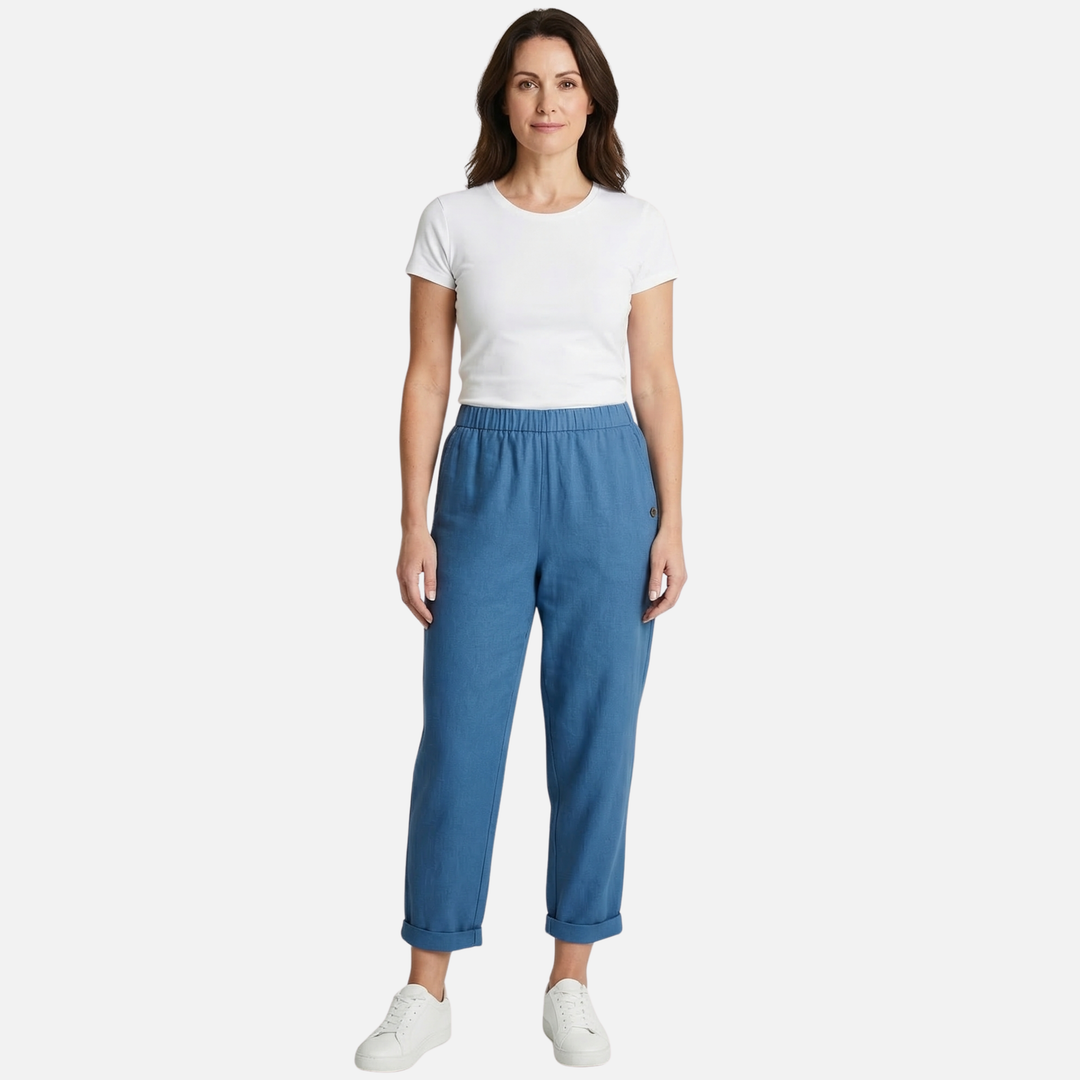 Sommer Leinen-Baumwoll Hose mit elastischem Bund für Damen