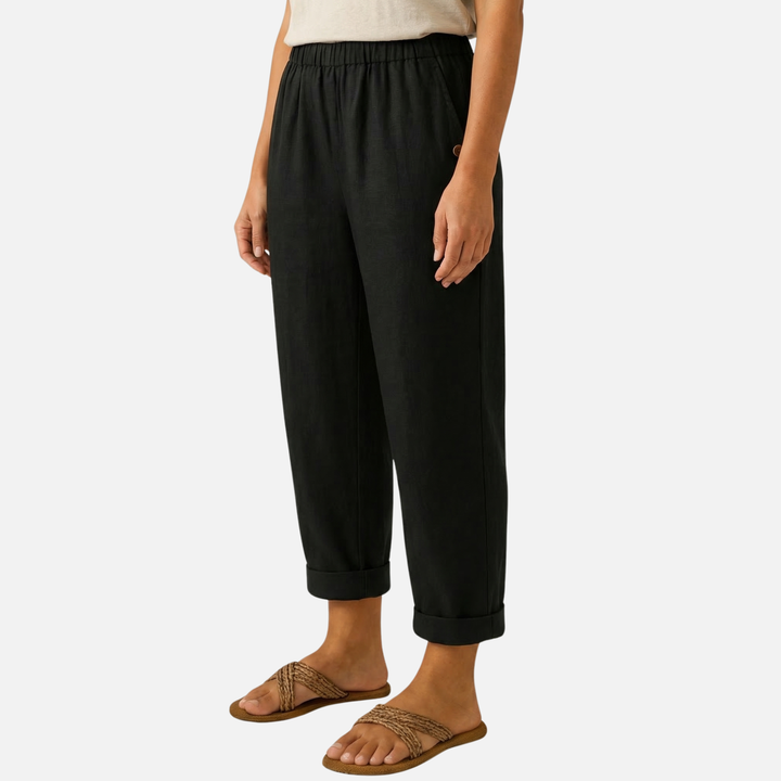 Sommer Leinen-Baumwoll Hose mit elastischem Bund für Damen