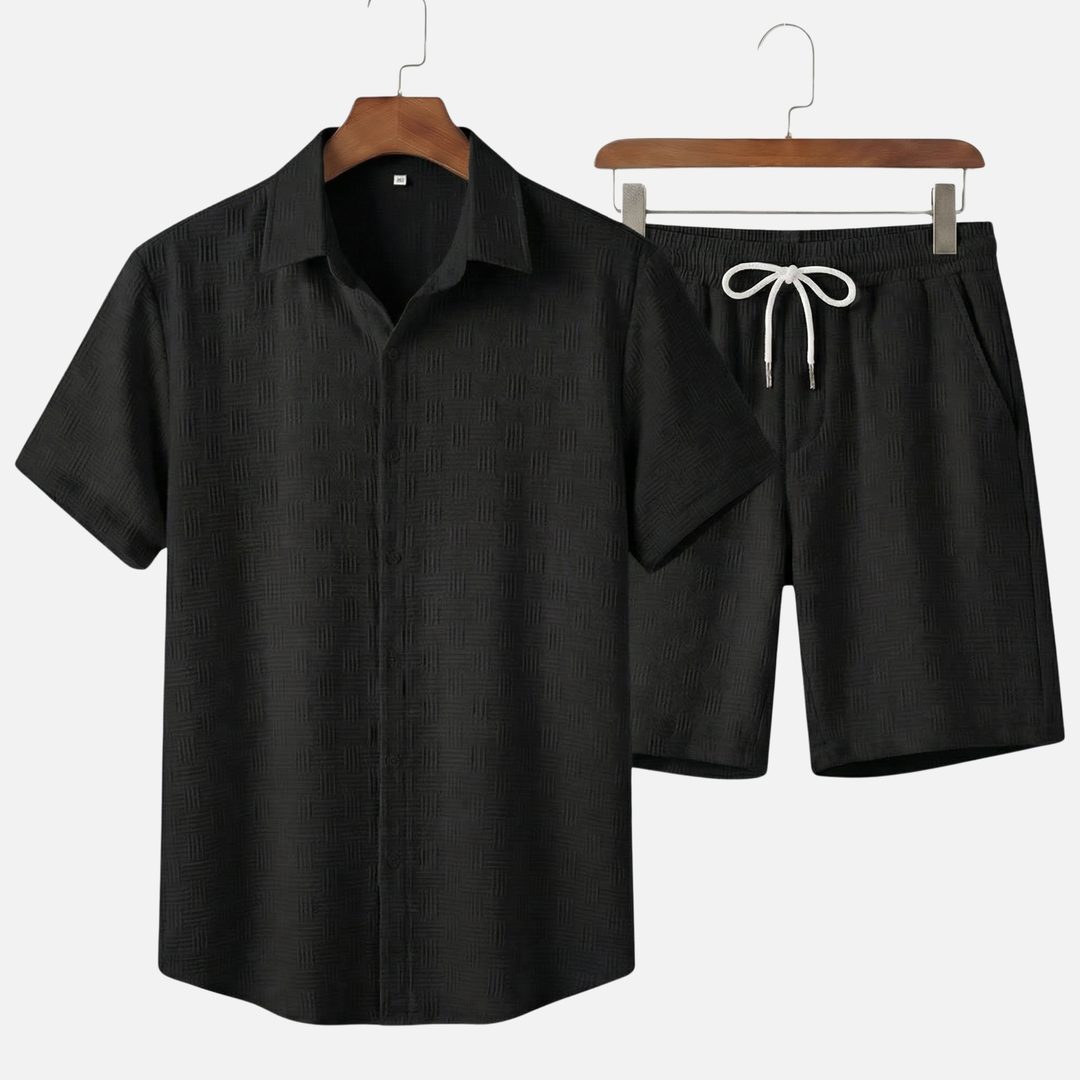 Texturiertes Baumwoll-Sommer-Set – Lockeres Hemd & Shorts mit Kordelzug für Herren