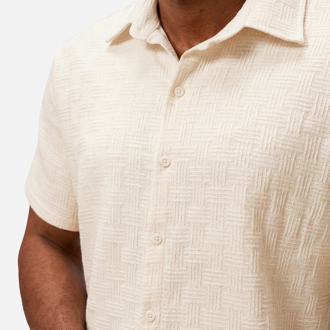 Texturiertes Baumwoll-Sommer-Set – Lockeres Hemd & Shorts mit Kordelzug für Herren