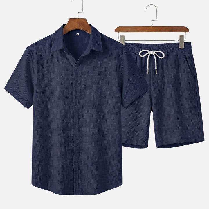 Texturiertes Baumwoll-Sommer-Set – Lockeres Hemd & Shorts mit Kordelzug für Herren