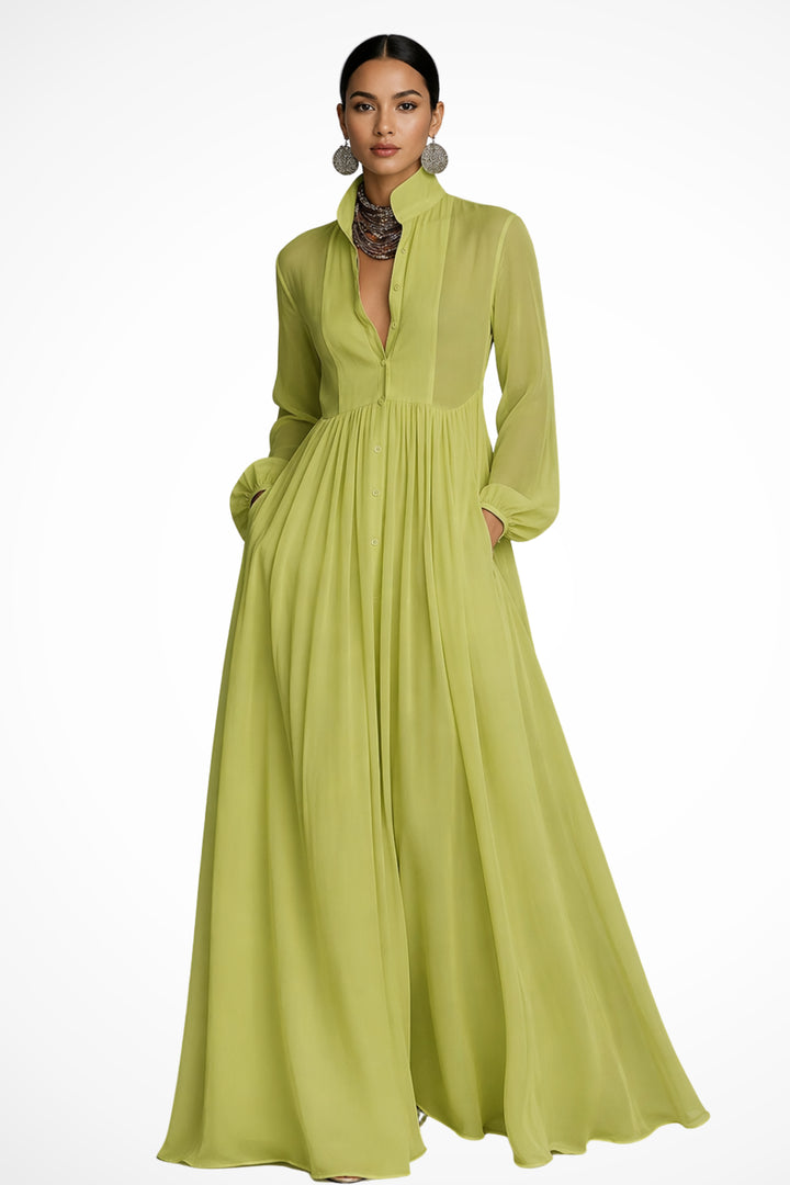 Long-Sleeve Maxi Dress für Damen – Mit Taschen und Knopfleiste 7