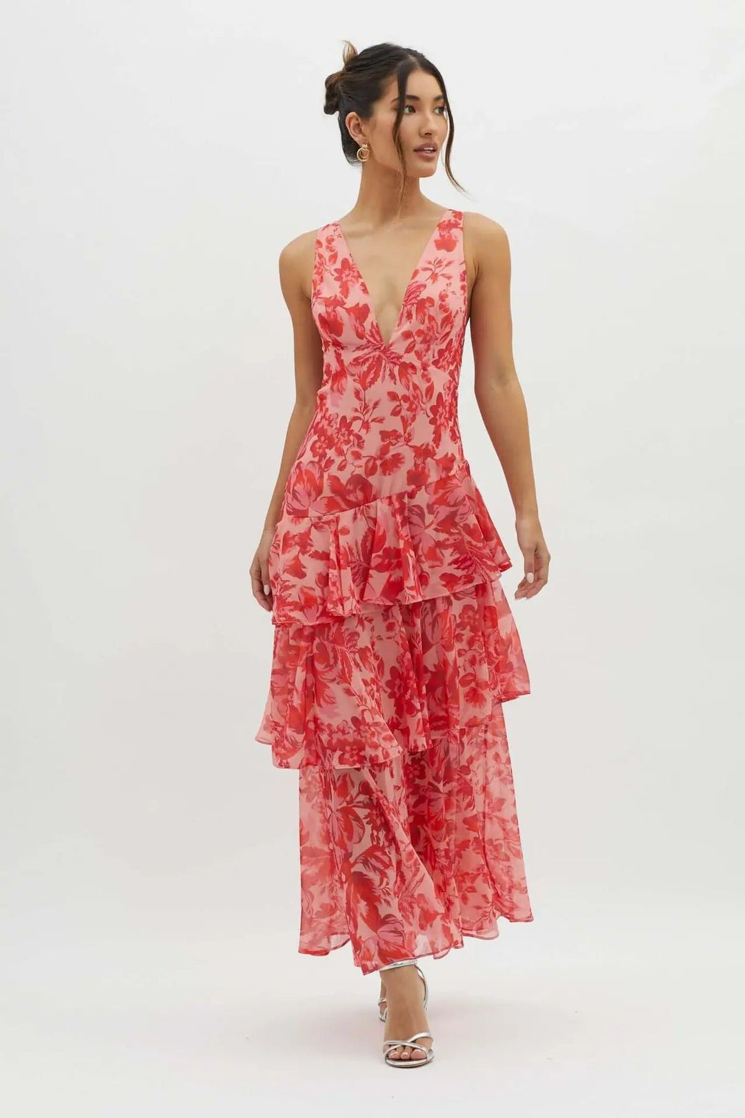 Luftiges Chiffon Maxikleid mit Blumenmuster fuer Damen 10