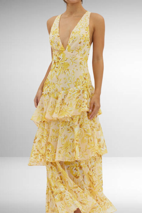 Luftiges Chiffon Maxikleid mit Blumenmuster fuer Damen 13