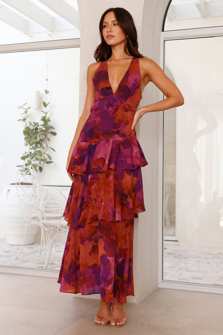 Luftiges Chiffon Maxikleid mit Blumenmuster fuer Damen 7
