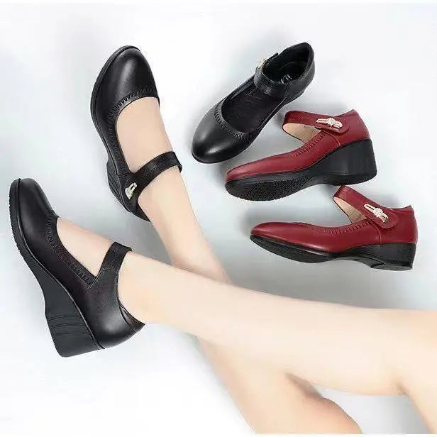 Mary Jane Komfort Keilpumps fuer Damen 10