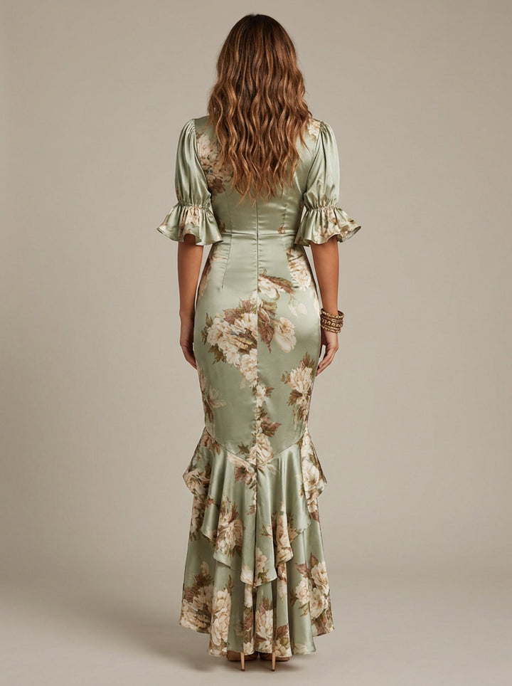 Maxi-Kleid für Damen – Geblümt mit V-Ausschnitt 2