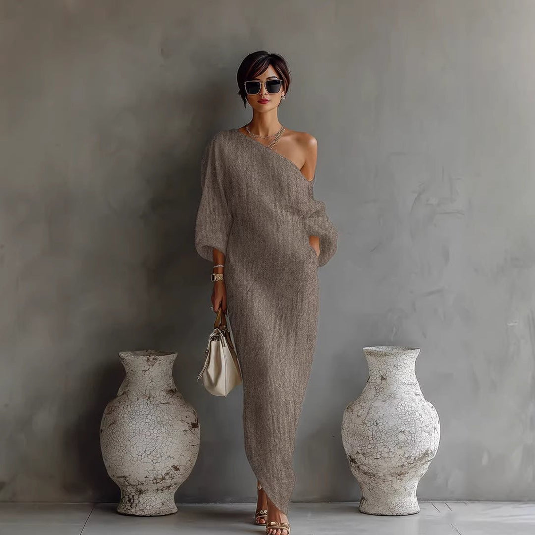 Maxi-Kleid für Damen – Off-Shoulder mit Laternenärmeln 1