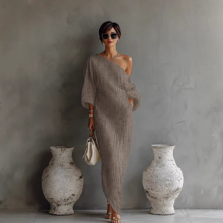 Maxi-Kleid für Damen – Off-Shoulder mit Laternenärmeln 5