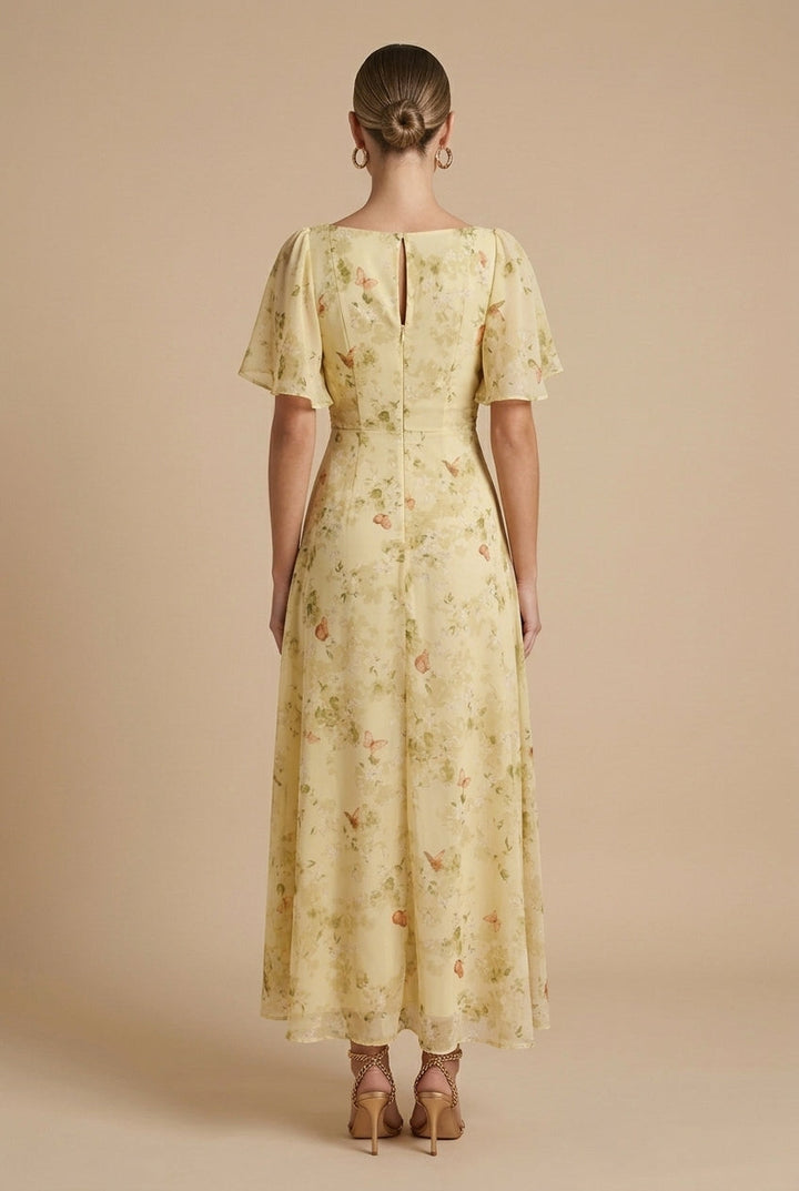 Maxikleid für Damen – Geblümt mit eckigem Ausschnitt und Volantärmeln 2
