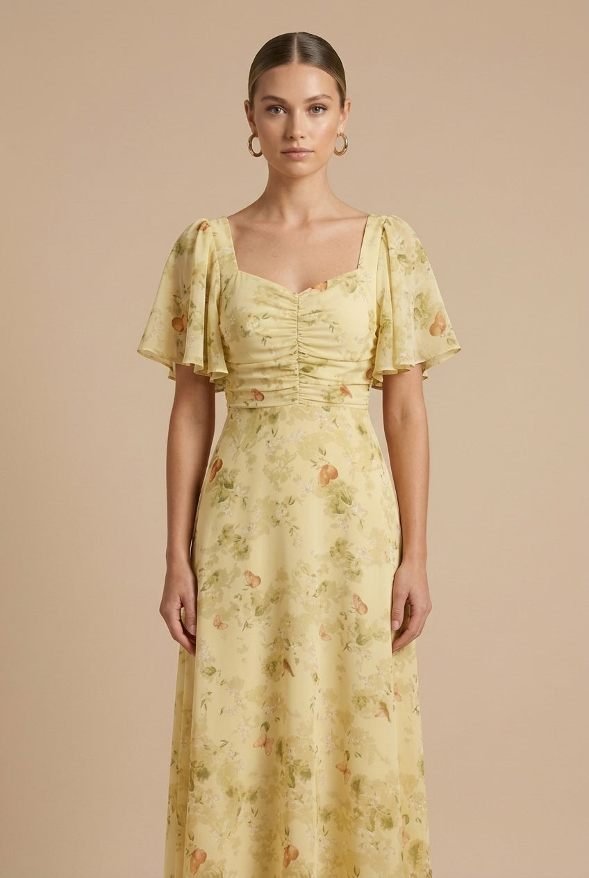 Maxikleid für Damen – Geblümt mit eckigem Ausschnitt und Volantärmeln 3