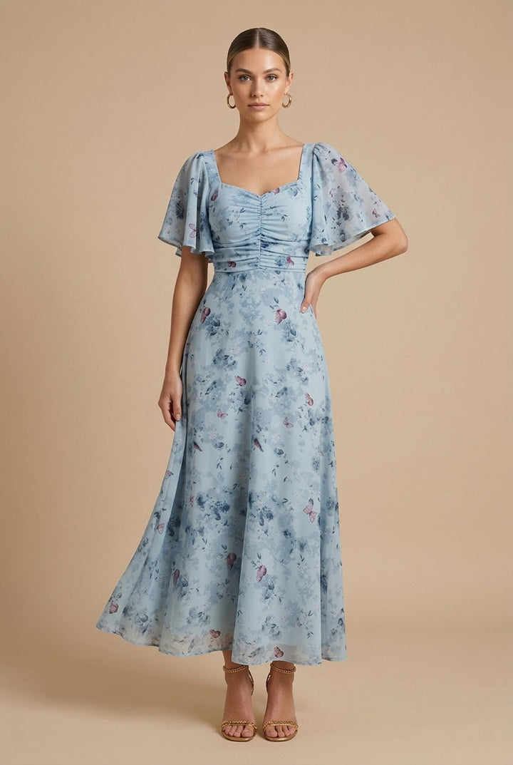 Maxikleid für Damen – Geblümt mit eckigem Ausschnitt und Volantärmeln 6
