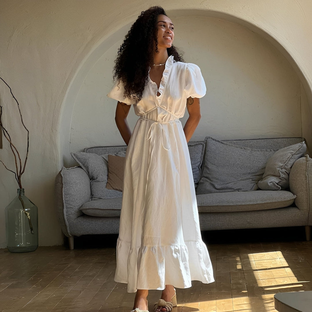 Maxikleid für Damen – Mit Rüschenkragen und Puffärmeln 1