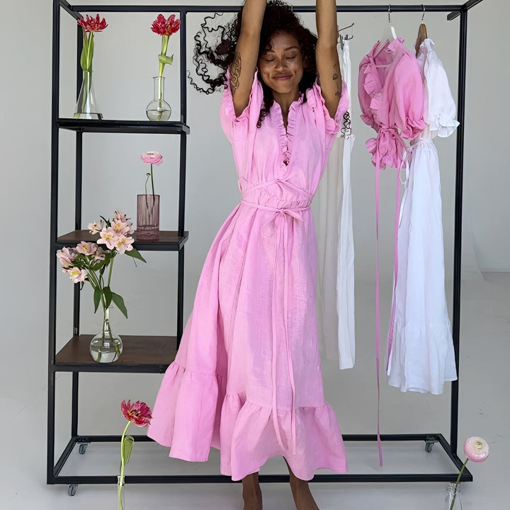 Maxikleid für Damen – Mit Rüschenkragen und Puffärmeln 2
