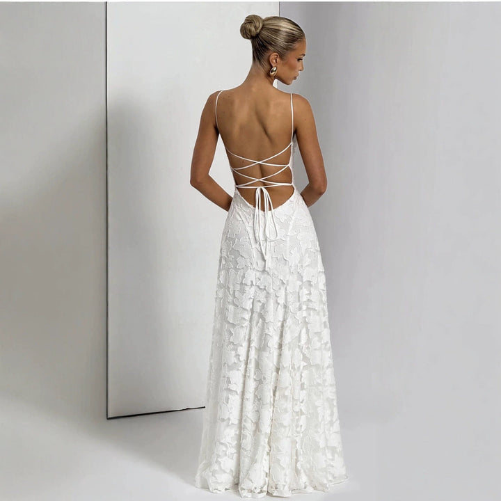 Maxikleid für Damen – mit floralen Spitzenapplikationen 4