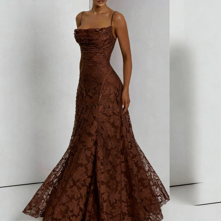 Maxikleid für Damen – mit floralen Spitzenapplikationen 7
