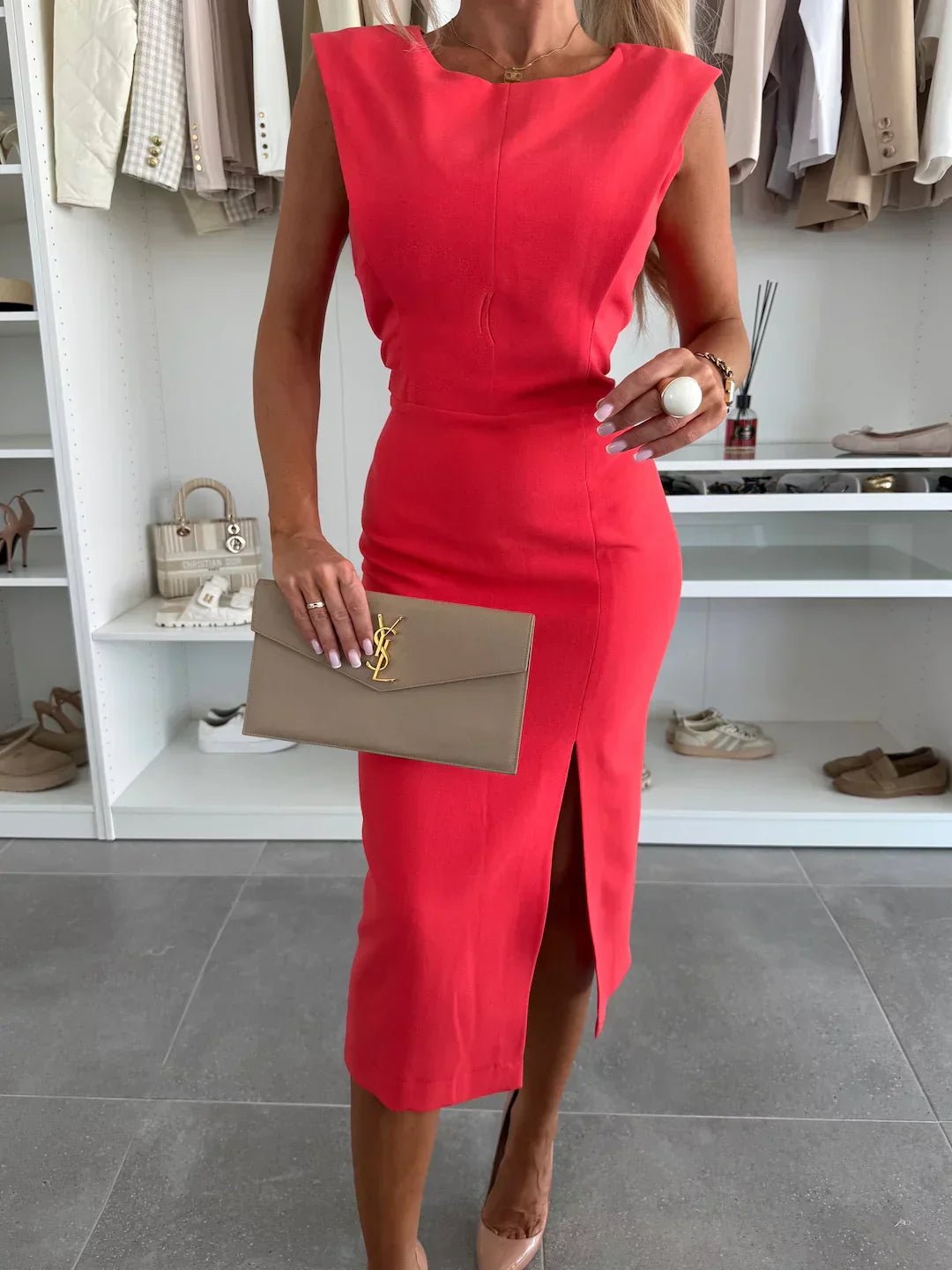 Midi-Kleid für Damen – Figurbetont, ärmellos & mit Beinschlitz 7