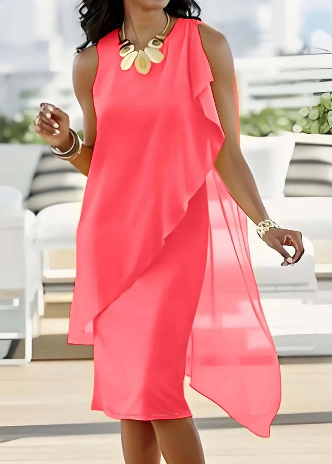 Midi-Shiftkleid für Damen – Ärmellos aus Chiffon 3