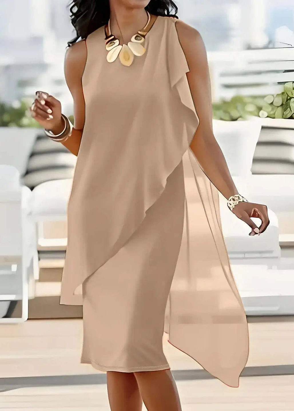 Midi-Shiftkleid für Damen – Ärmellos aus Chiffon 4